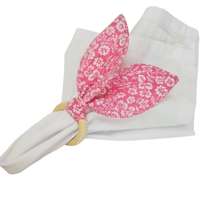 Maison Charlo | Easter Set of 4 Floral Pink White Bunny Ears Napkin Rings | Dining Table Decor