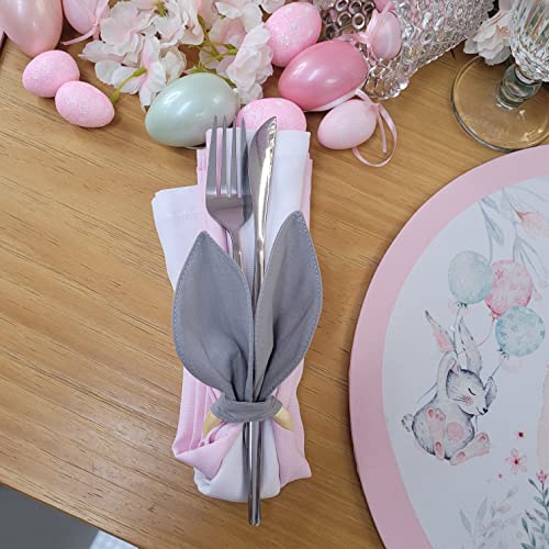 Maison Charlo | Set of 4 Grey Bunny Ears Napkin Rings | Easter Decorations for Table