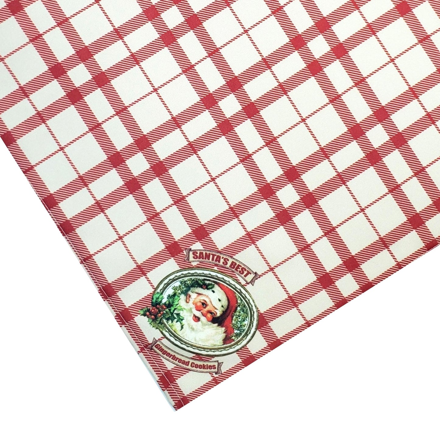 Charlo's Christmas Cloth Napkins Set of 4 Plaid Santa Claus Beige Red 16" by 16"