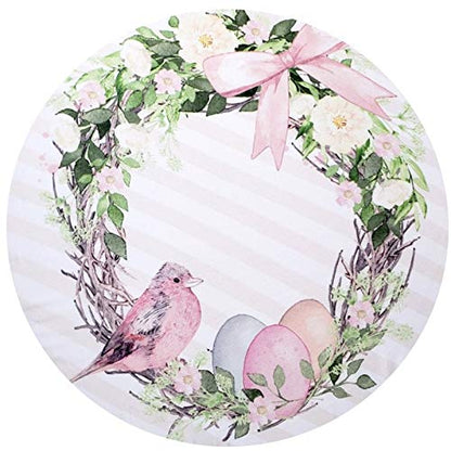 Set of 4 Easter Striped Bird Rose Covers for Round Placemats 14" Dia Polyester for Kitchen Table Washable Dining Table