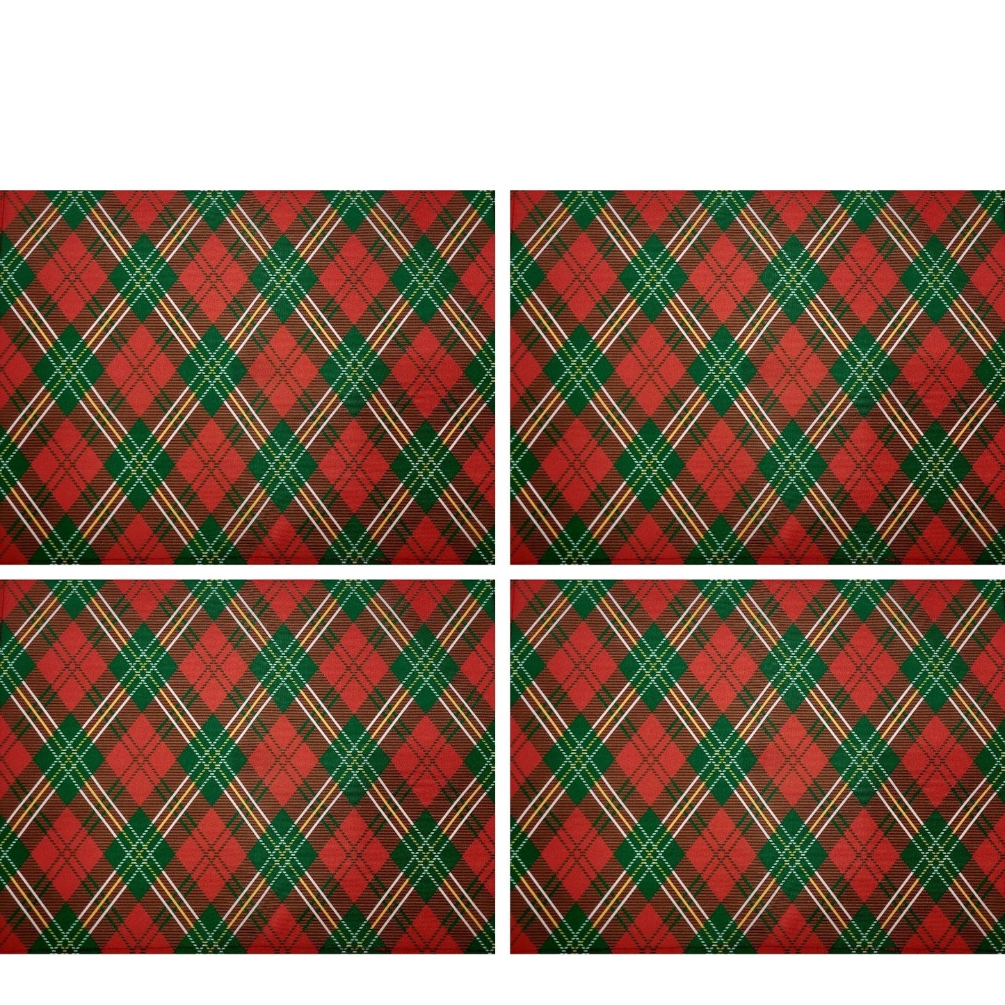 Set of 4 Placemats Christmas Plaid Cloth Waterproof 17" by 13"  - Green