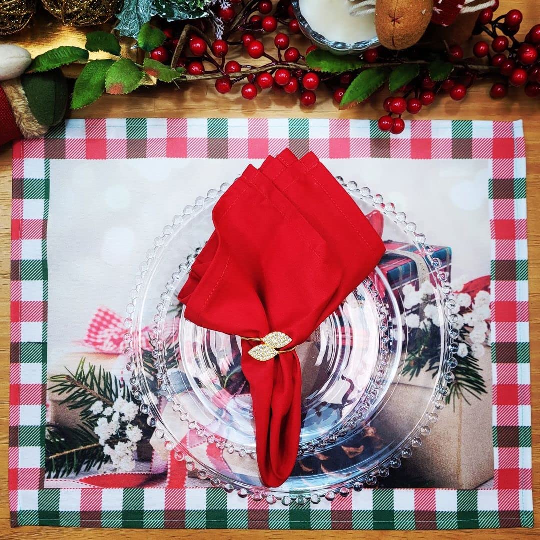 Set of 4 Placemats Christmas Gift Box Cloth Waterproof 17" by 13"  - Red