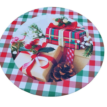 Set of 4 Round Placemats Covers Gift Box Cloth 14" Dia  | Red