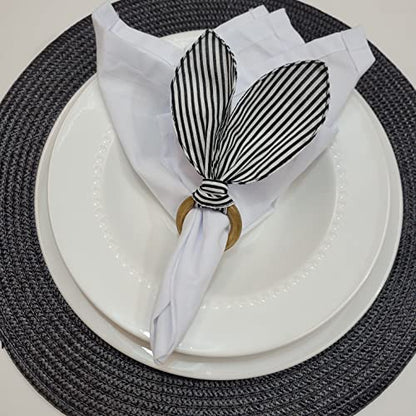 Maison Charlo | Set of 4 Bunny Ears Napkin Rings | Easter Decorations for Table | Black Striped