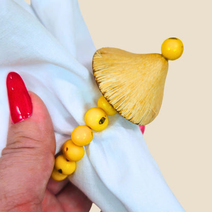 BIOJewelry Set of 6 Yellow Amazon Cone Coconut Babacu Acai Napkin Rings Handmade for Dining Table