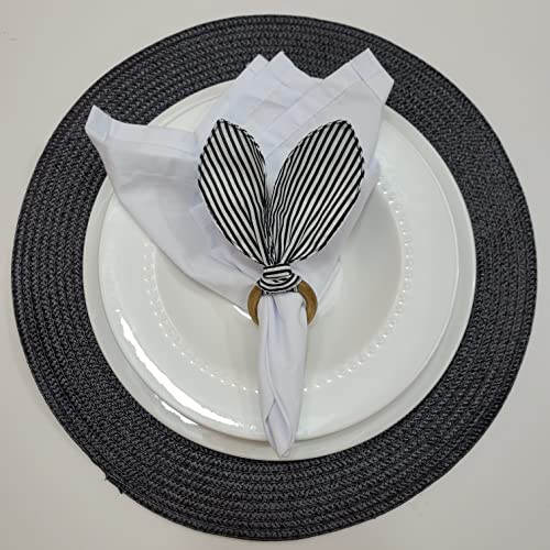 Maison Charlo | Set of 4 Bunny Ears Napkin Rings | Easter Decorations for Table | Black Striped