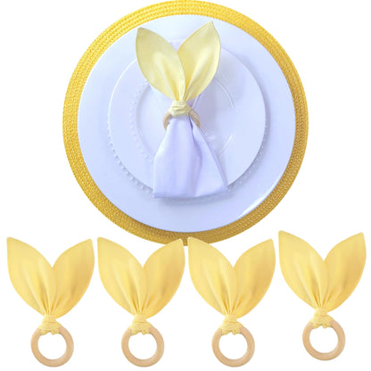 Maison Charlo | Easter Set of 4 Yellow Orange Bunny Ears Napkin Rings | Dining Table Decor