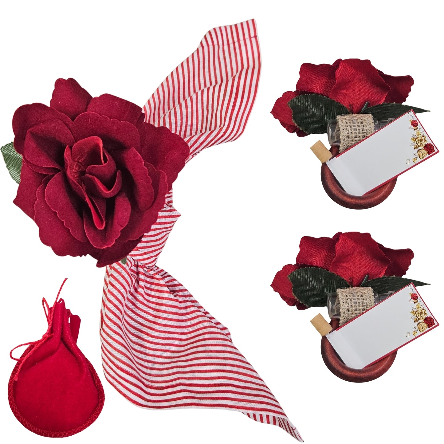 Charlo's Heart's Secrets Napkin Rings Red Colombiana Romantic Flower Rosebud