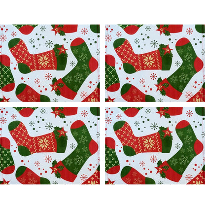 Set of 4 Placemats Christmas Santa Claus stocking Cloth Waterproof 17" by 13" - Red