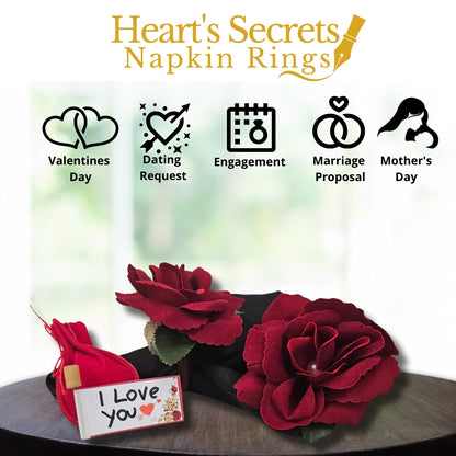 Charlo's Heart's Secrets Napkin Rings Red Colombiana Romantic Flower Rosebud