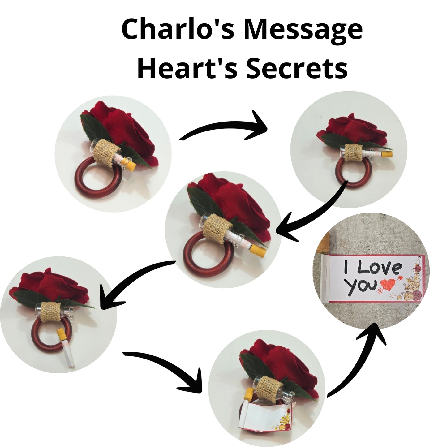 Charlo's Heart's Secrets Napkin Rings Red Colombiana Romantic Flower Rosebud