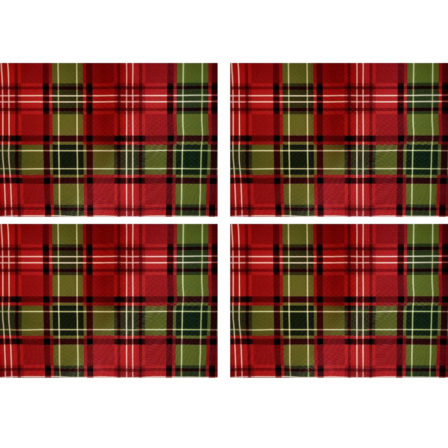 Set of 4 Placemats Christmas Plaid Cloth Waterproof 17" by 13"  -Red