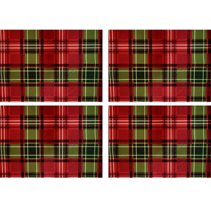 Set of 4 Placemats Christmas Plaid Cloth Waterproof 17" by 13"  -Red