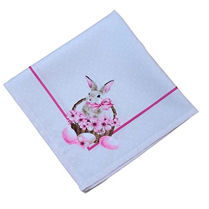 Charlo's Easter Synthetic Cloth Napkins Bunny Basket Reusable Durable 16" X 16"