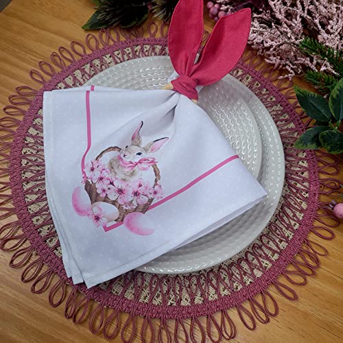 Charlo's Easter Synthetic Cloth Napkins Bunny Basket Reusable Durable 16" X 16"