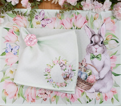 Charlo's Easter Cloth Napkins Bunny Dot Green Reusable Soft Durable