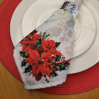 Charlo's Cloth Napkins Set of 4 Christmas Grey Flower 16" by 16"  - Grey