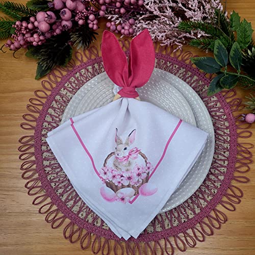 Charlo's Easter Synthetic Cloth Napkins Bunny Basket Reusable Durable 16" X 16"