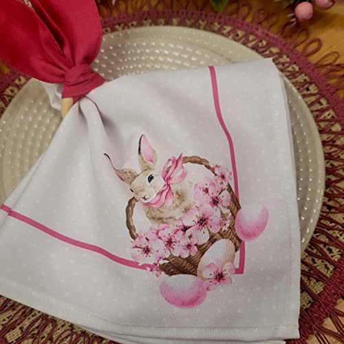 Charlo's Easter Synthetic Cloth Napkins Bunny Basket Reusable Durable 16" X 16"