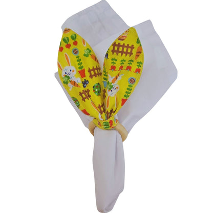 Maison Charlo | Easter Set of 4 Fun Yellow Bunny Ears Napkin Rings | Dining Table Decor