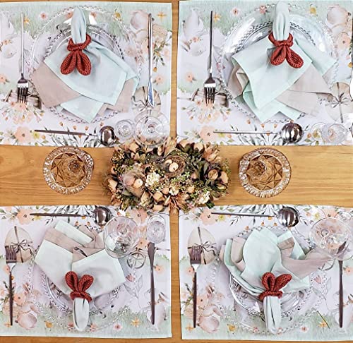 Set of 4 Green Garden Waterproof Rectangular Placemats Easter 17" x 13"