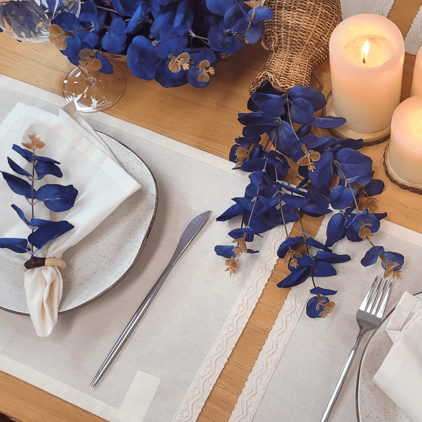 Set 4 Blue Eucalyptus Leaf Napkin Rings, Rustic Napkin Ring, Minimalist Tabledecor, Oriental Tabledeco