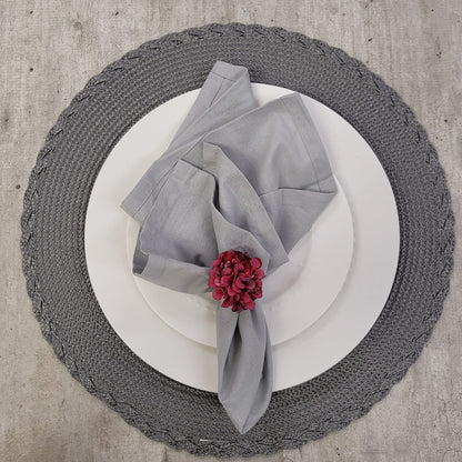 Charlo's Set of 4 Grey 100% Cotton Solid Cloth Napkins 15" by 15" Washable Reusable