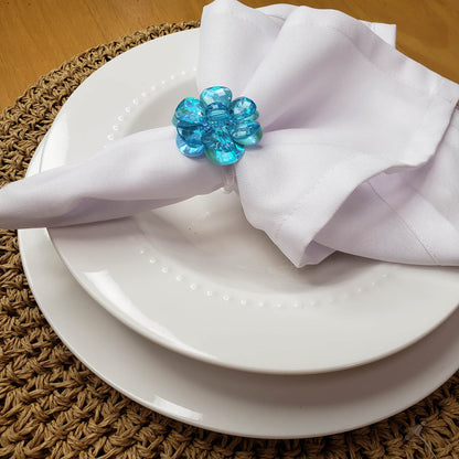 Charlo's Set of 4 Turquoise Delicate Flower Napkin Rings for Wedding, Thanksgiving, Christmas, Wedding, Banquet, Birthday