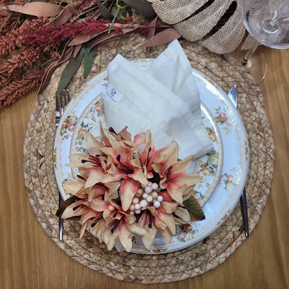 Maison Charlo Set of 4 Cream Lilies Flower Celebration Napkin Rings