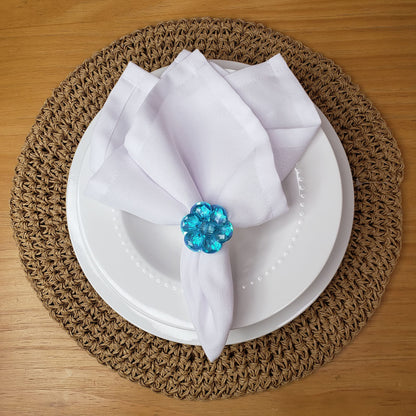 Charlo's Set of 4 Turquoise Delicate Flower Napkin Rings for Wedding, Thanksgiving, Christmas, Wedding, Banquet, Birthday