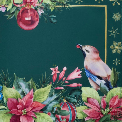 Set of 4 Placemats Christmas Bird Cloth Waterproof 17" by 13" -  Green