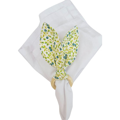 Maison Charlo | Easter Set of 4 Floral Lemon  Bunny Ears Napkin Rings | Dining Table Decor