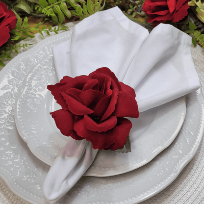 Maison Charlo Set of 6 Red Colombiana Rose Flower Rosebud Napkin Rings for dining table decor