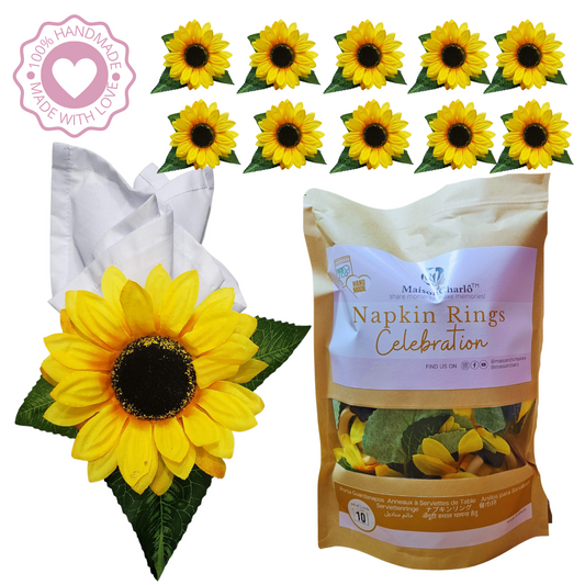 Maison Charlo | Wholesale Set of 10 Sunflower Napkin Rings for party, wedding, shopkeeper, birthday, restaurant