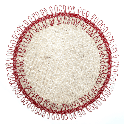 Charlo's Set of 2 Red Beige Sustainable Brazilian Jute Liz Round Placemats Sousplat 16" dia