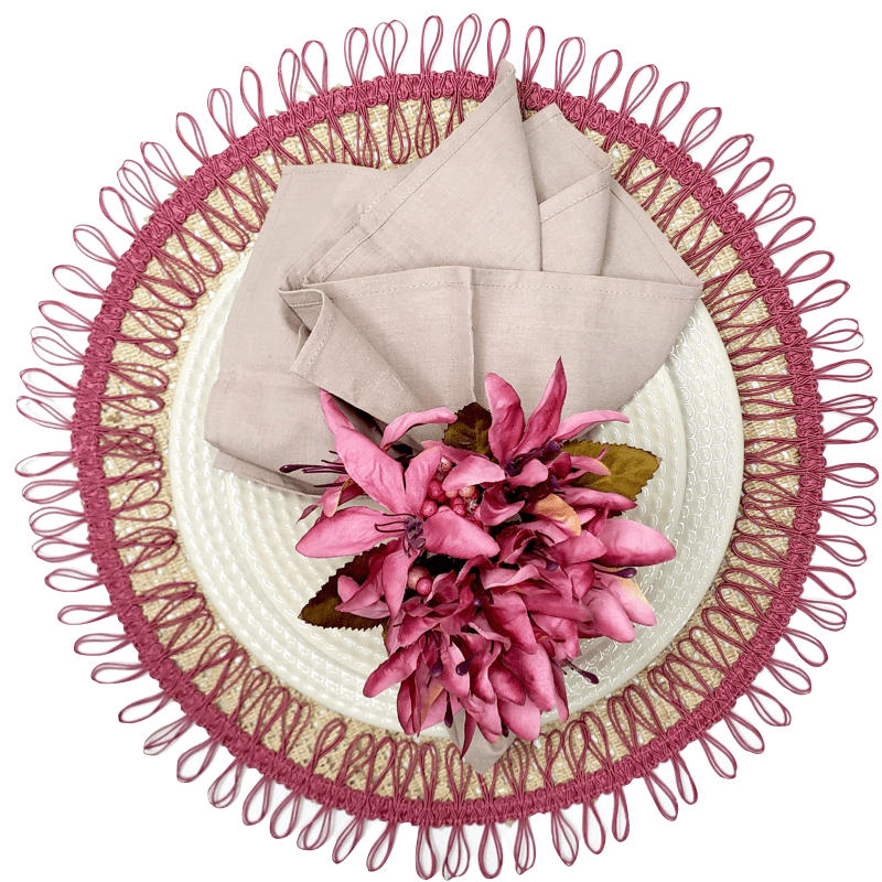 Charlo's Set of 2 Pink Sustainable Brazilian Jute Liz Round Placemats Sousplat 16" dia