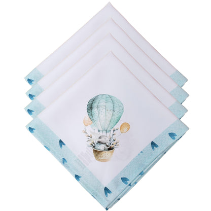 Charlo's Easter Synthetic Cloth Napkins Bunny Blue Balloons Reusable Durable 16" x 16"