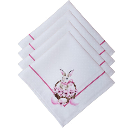 Charlo's Easter Synthetic Cloth Napkins Bunny Basket Reusable Durable 16" X 16"