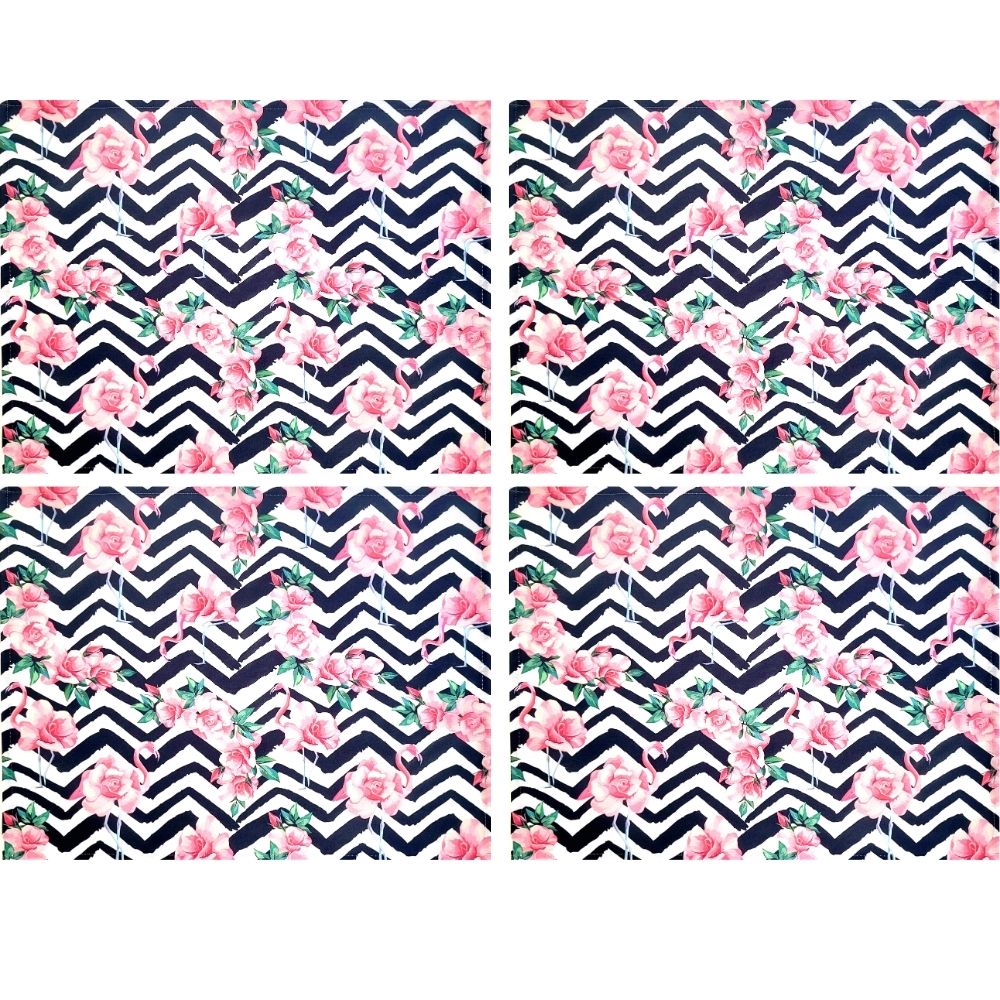 Set of 4 Waterproof Rectangular Placemats Flamingo Sweetness 17X13