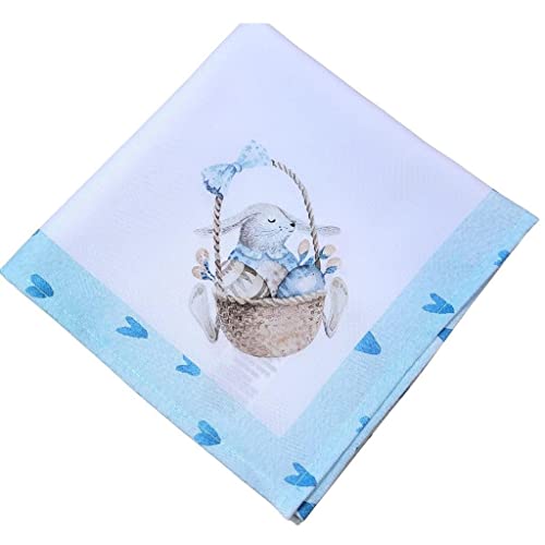 Charlo's Easter Synthetic Cloth Napkins Bunny Blue Balloons Reusable Durable 16" x 16"