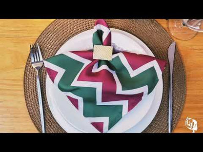 Charlo's Christmas Cloth Napkins Set of 4 Chevron Red Green 16" by 16" - Red