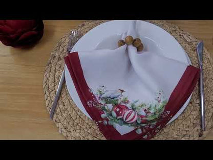 Charlo's Cloth Napkin Set of 4 Christmas Bird Marsala 16" by 16" - Red