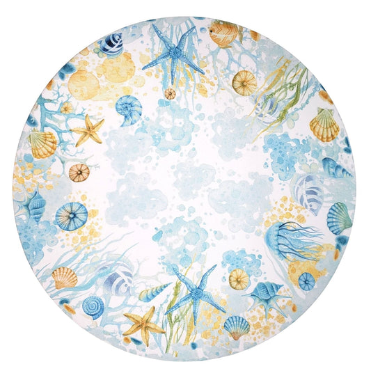 Set of 4 Round Placemats Covers  Starfish Blue 14 Dia inch