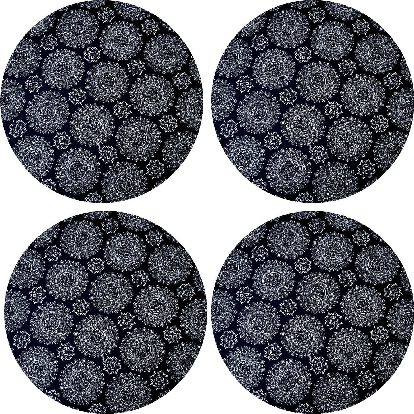 Chalo's Set of 4 Round Placemats Covers 14 Dia inch Mandala Black