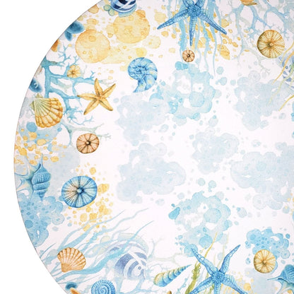 Set of 4 Round Placemats Covers  Starfish Blue 14 Dia inch