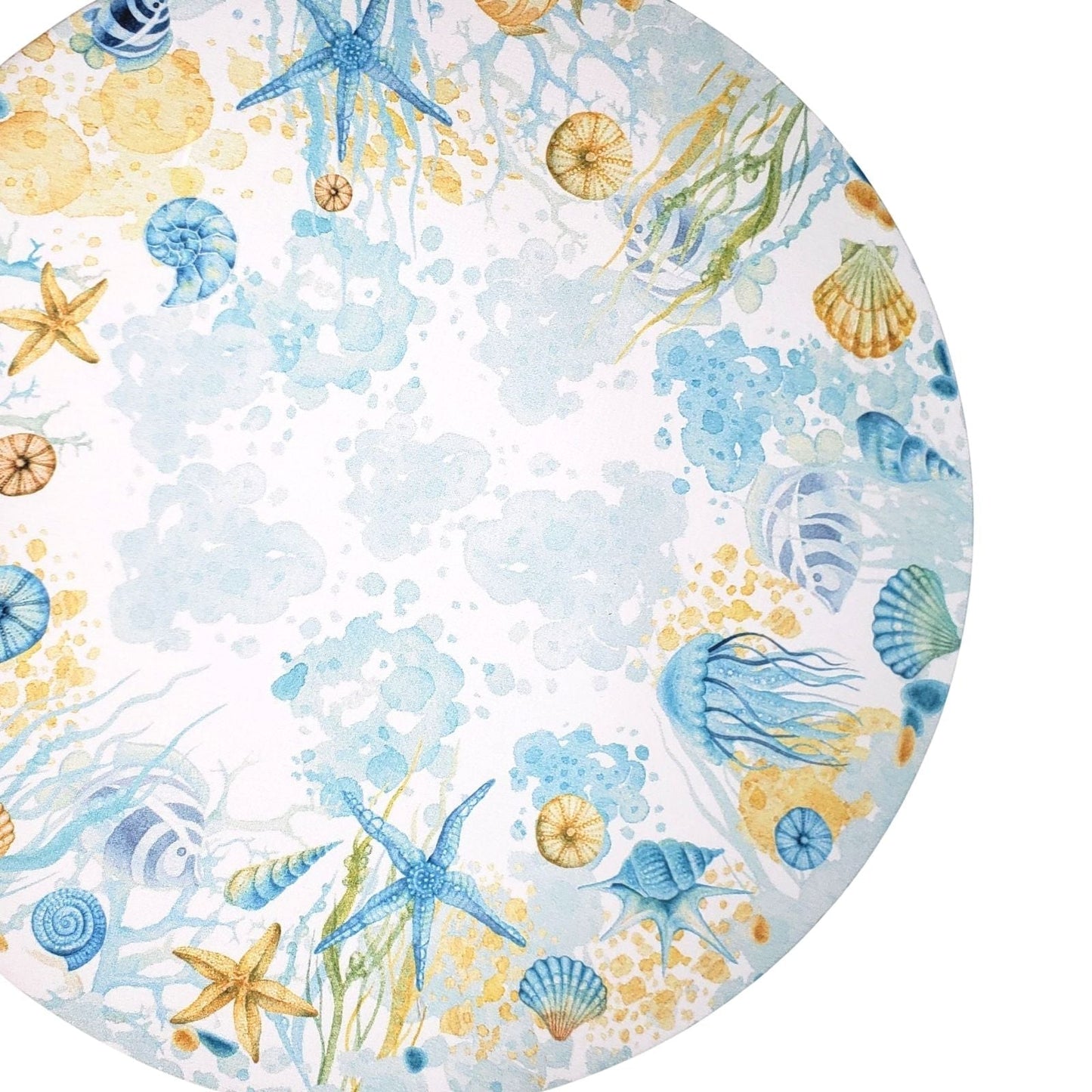 Set of 4 Round Placemats Covers  Starfish Blue 14 Dia inch