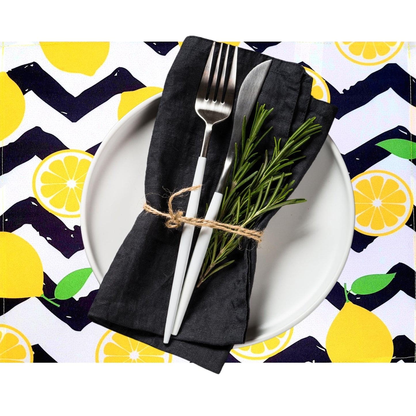 Set of 4 Waterproof Rectangular Placemats Zigzag Lemon 17X13