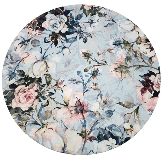 Set of 4 Round Placemats Covers 14 Dia inch Blue Floral Vintage