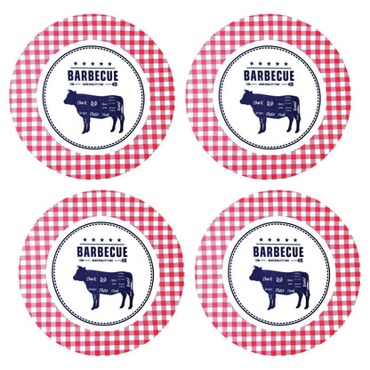 Set of 4 Round Placemats Covers Plaid Red Barbecue 14 Dia inch