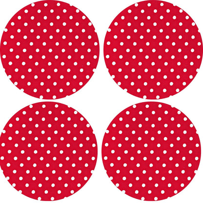 Set of 4 Round Placemats Covers 14 Dia inch Dot Polka Red White